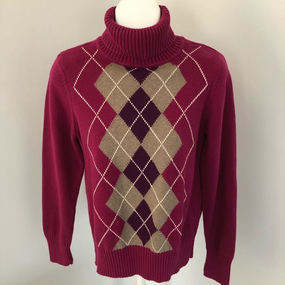 Liz & Co. Argyle Turtleneck Cotton Sweater